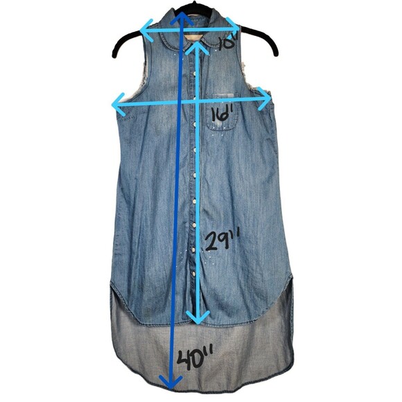 BCBG Blue Denim Distressed Dress Size XS Sleeveless Fray Pocket Button-Up Hi Low - Picture 10 of 10